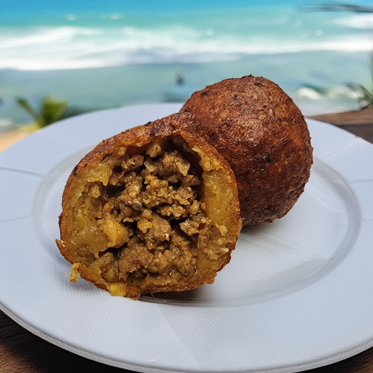 Beef-stuffed alcapurria fritters in bite-size format